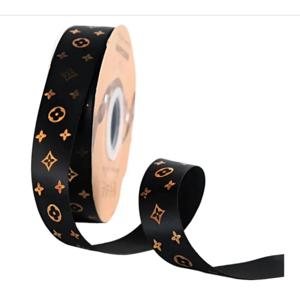🔥Luxury Black Ribbon with Gold Pattern Floral Ribbon🔥